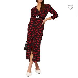 RIXO Adriana Lips Midi Maxi Ruffle open Back Dress M 6